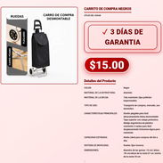 CARRITO DE COMPRA NEGRO PLEGABLE TELA IMPERMEABLE 57 CM CARRITO DE COMPRA NEGRO TAPA SOLAPA BOLSA DESMONTABLE VPT-0222 - Img 57975577