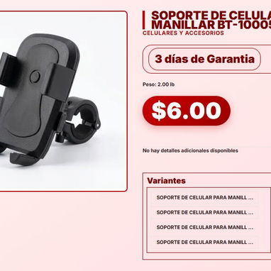 SOPORTE DE CELULAR PARA MANILLAR BT-10005 . - 3/4