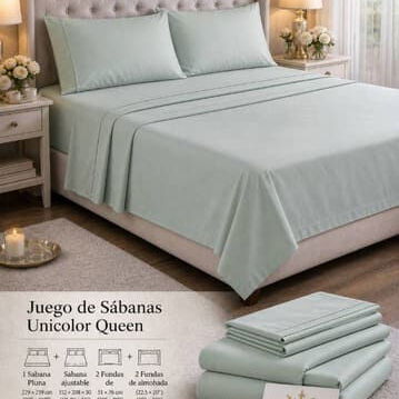Juego de Sábanas Unicolor Queen - $25 USD   🛌 Incluye 4 piezas. 📞56249037 - 7/10