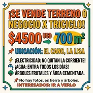 🏞 Se Vende terreno en el Cano de 700 m² o se hace negocio x triciclo. Instalación eléctrica y agua todos los días. - Img 57786432