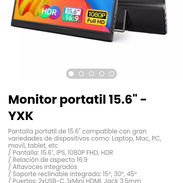 Monitor portatil 15.6" - YXK. Pantalla portatil de 15.6" compatible con: Laptop, Mac, PC, movil, tablet, etc - Img 53539175