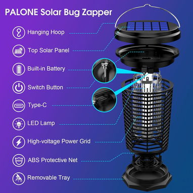 🦟 MATA MOSQUITOS ELÉCTRICO PALONE SOLAR 4500V + USB-C + LUZ LED – ENVÍO DISPONIBLE + GARANTÍA - 7/9