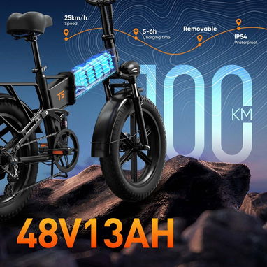 20" Fat Tire E-Bike 750W 48V 13Ah Battery 7 Speed LED Color Display Electric Bike - 4/6