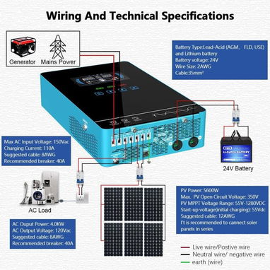 Inversor Solar Híbrido Y&H (SUMRY) 4000W 24V a 110V. Onda Pura con MPPT 140A. Funcionamiento Sin Batería - 5/6