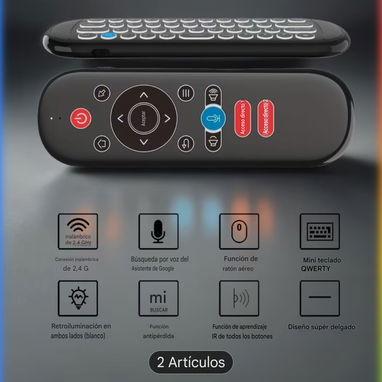 CONTROL REMOTO PA SMARTV RETROILUMINADO CON APRENDIZAJE IR Y MOUSE AL AIRE CON MINI TECLADO - Img 119344175