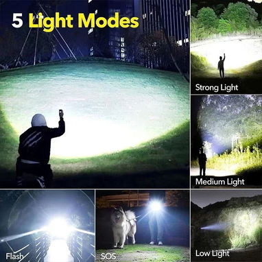 🔦 Linterna LED Recargable de Alta Potencia 💥 5 Modos | Zoom Ajustable | USB | Resistente al Agua | Camping, Emergencia - Img 106928026