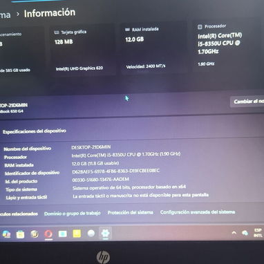 OJO VENDO EN 260 USD LAPTOP HP DE USO 💎 CARACTERÍSTICAS PRINCIPALES: • 🚀 Procesador: Intel Core i5-8350U (8va Generac - Img 125078025