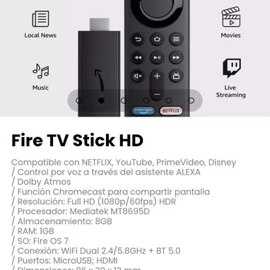 Fire TV Stick HD Compatible con NETFLIX, YouTube, PrimeVideo, Disney - 2/5