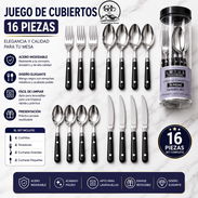 cubiertos plateado 16 piezas Acero inoxidable, el cabo plástico y porta cubiertos - Img 56174160