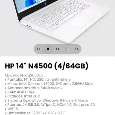 HP 14" N4500 (4/64GB) Modelo: 14-dq3000dx - 2/5
