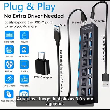 Hub USB 2.0 VVIA de 7 Puertos con Interruptor Individual - Img 124751251