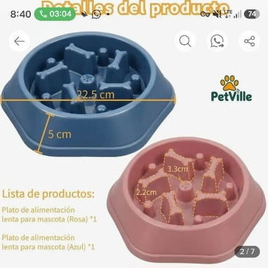 Platos de alimentación lenta de color Rosa,  para perros, medidas 22.5 cm de largo  por 5 cm de altura - 2/4
