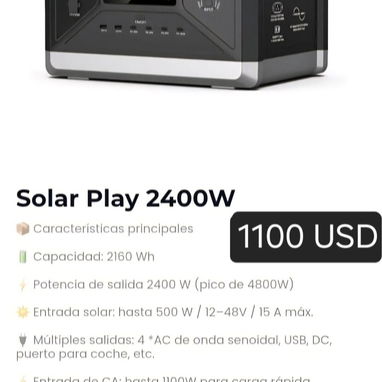 ⚡🔋 ESTACIONES DE ENERGÍA PULSAR & SOLAR PLAY 🔋⚡  🔥 PULSAR 1800W — $640  🔥 SOLAR PLAY 2400W — $1,100  💪 - 2/2