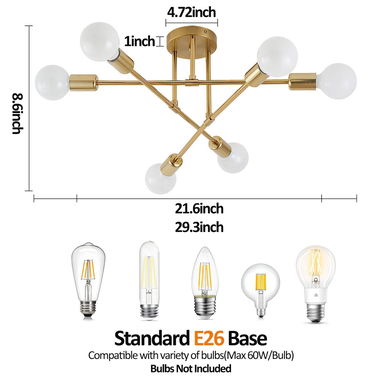 Lámpara de techo semi-empotrada tipo sputnik 'YXTH' COLOR: ORO 6 BOMBILLAS (NO INCLUÍDAS) SOCKET E26 / E27 110V-60Hz NEW - Img 123173992