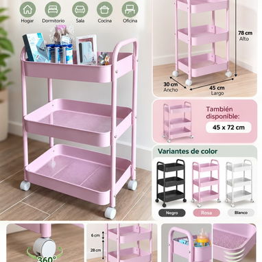 Organizador multifuncional de metal con ruedas y 3 cestas. Sirve para la cocina, el baño o la habitación. Precio: 30 USD - 4/4