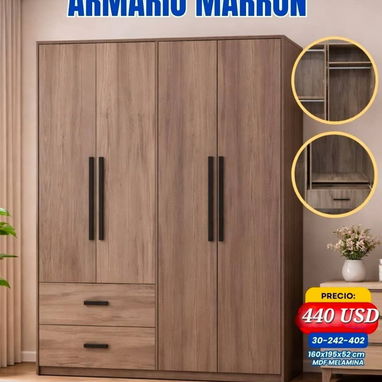 Armario ropero 120x52x195 cm color nogal claro  tiradores metálicos, melamina resistente - Img 122866111