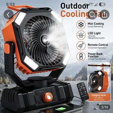 Ventilador portátil recargable de 30 000 mAp, 72 hrs. de duración, Luz Led. Admite echarle agua para una mayor frescura. - 2/5