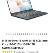 *#$ 430  Laptop MSI model modern15 a10rbs *Intel core i7 10510u de 10ma generación  *RAM 16 GB ddr4  *Pantalla 15'6 ips - Img 45287245