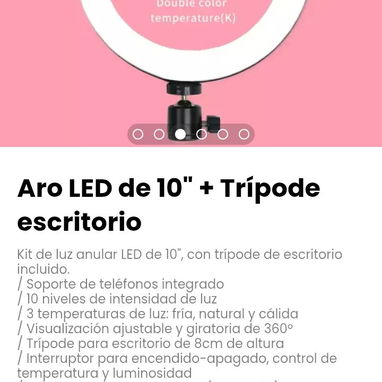 Kit de luz anular LED de 10", con trípode de escritorio incluido. - Img 123282558