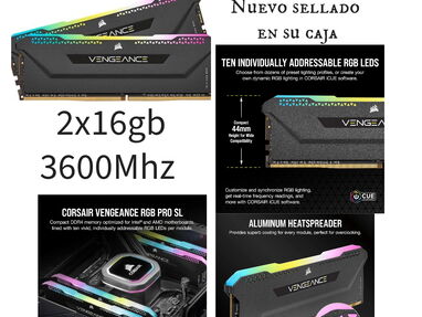 Kit Corsair VENGEANCE RGB PRO SL DDR4 32 GB (2 x 16 GB) 3600 MHz Nuevas selladas 115USD/Euro - Img main-image