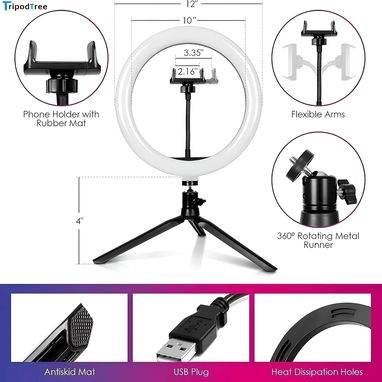 Anillo de luz RGB para selfie de 12" con trípode de escritorio de 4"y 1 soporte para teléfono - Img 121460596