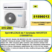 (QB-908) Split MILEXUS de 1 tonelada INVERTER (12000BTU) 375 USD .. .51596013...Transporte incluido lugares cercanos - Img 57298693