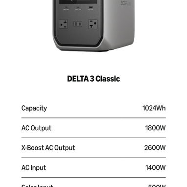 ECOFLOW DELTA 3 Classic Estación de energía portátil 1800W (3.600 WX‑Boost), 1024Wh Litio LiFePO4 6 puertos salida NUEVA - 8/8