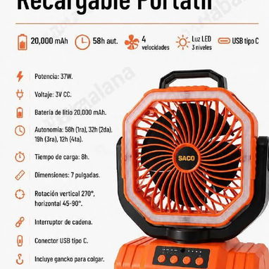 Ventiladores Recargables de pedestal y portátil. Con panel solar y luces. - Img 121335985