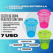 🧺 CESTO DE ROPA PLÁSTICO CON TAPA Precio: 7 USD Colores disponibles: Rosado, verde y azul - Img 57547519