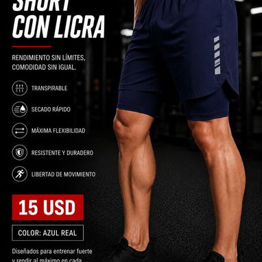 Short largo con licra, short de tela y licra de hombre para gimnasio - Img 124001288