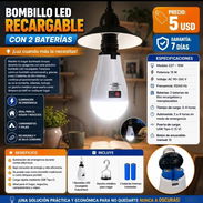Bombillo Led Recargable Con 2 Baterías - Img 56890720