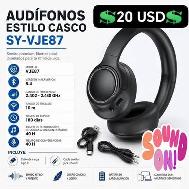 🎧AUDÍFONOS BLUETOOTH+CABLE PARA CONECTAR AL CELULAR ‼️+DE 20 HORAS DE REPRODUCCIÓN‼️ - 2/2