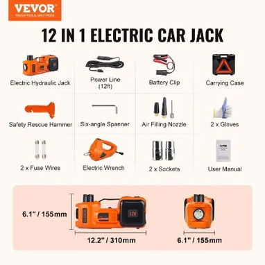 GATO ELÉCTRICO 3 EN 1 CON COMPRESOR DE AIRE (12V) Y LLAVE DE IMPACTO - 4/4