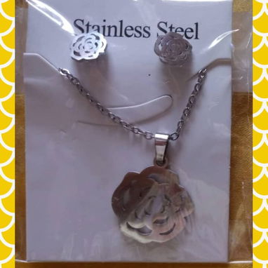 Juego de cadena y aretes p/ mujer plateados de acero inoxidable - 9/9