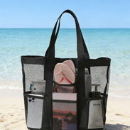 🛍️ Bolsa de playa negra con bolsillos - Img 56871565