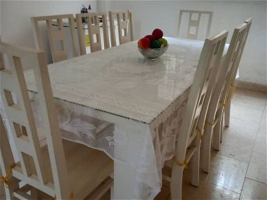 Juego de comedor blanco madera con cristal 8 plazas - Img main-image