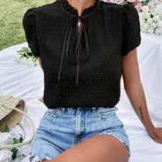 Blusa Elegante con Lunares Suizos y Lazo al Cuello Talla S - Img 56712862