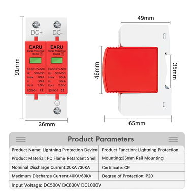 Dispositivo de Protección contra Sobretensiones (SPD) de CC EARU, modelo EASP-PV-500, para sistemas fotovoltaicos - Img 100582215