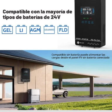 Inversor solar híbrido sumry 4000w 24v a 120v onda pura con mppt 140a y pantalla Ica táctil - 3/4