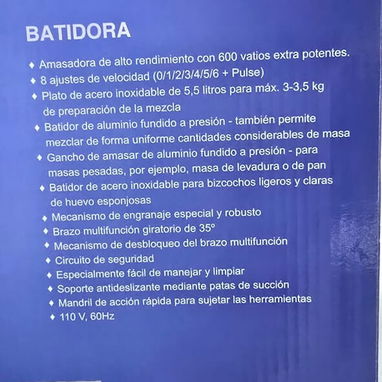 Merenguera Amasadora MILEXUS 5.5 Litros 600 w. Domicilio Incluído - Img 123867709