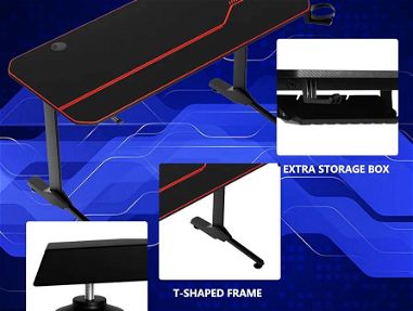 Mesa de PC  Gamer De 55 Pulgdas escritorio Mejorado de fibra de carbono con gancho para auriculares Y Soporte Para Tazas - Img 67492146