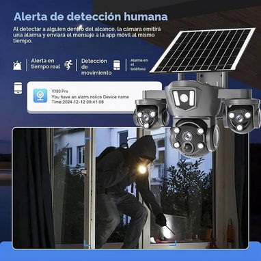 Cámara de seguridad solar 360°, 4G/LTE y Wifi ⚡ Tres cámaras en una con detección de movimiento y visión nocturna 🚀 - 5/7
