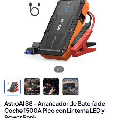AstroAI S8 - Arrancador de Bateria de Coche 1500A Pico con Linterna LEDy Power Bank - 5/5