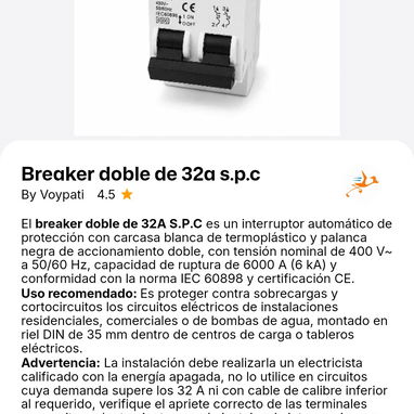 Breaker termomagnético unipolar 40A/ doble 32A/tripolar 100A - 2/3