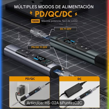 CAUTIN DE 100W, FNIRSI HS-02 CON TEMPERATURA AJUSTABLE 100-450°C, DC 24V O PD/QC 100W - Img 119181897
