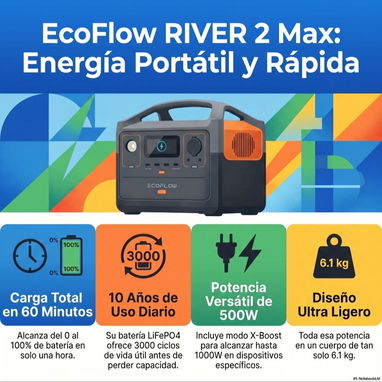 EcoFlow RIVER 2 MAX | Garantía y Mensajería INCLUIDAS | Estación de Energía Portátil 500W-1000W - Img 122429555