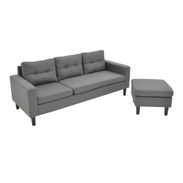 Sofá modular gris de 3 plazas + otomano - Img 55018754