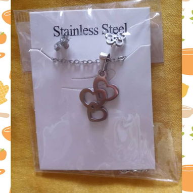 Juego de cadena y aretes p/ mujer plateados de acero inoxidable - 3/9