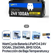 WattCycle Batería LiFePO424V 100Ah, 2560Wh, BMS100A, Protección de Baja Temperatura y Conexión Escalable - Img 57871008