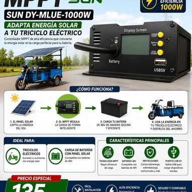 CONTROLADOR SOLAR  MPPT de 1000W para cargar baterías de Gel, Lifepo4 y Litio - 2/2